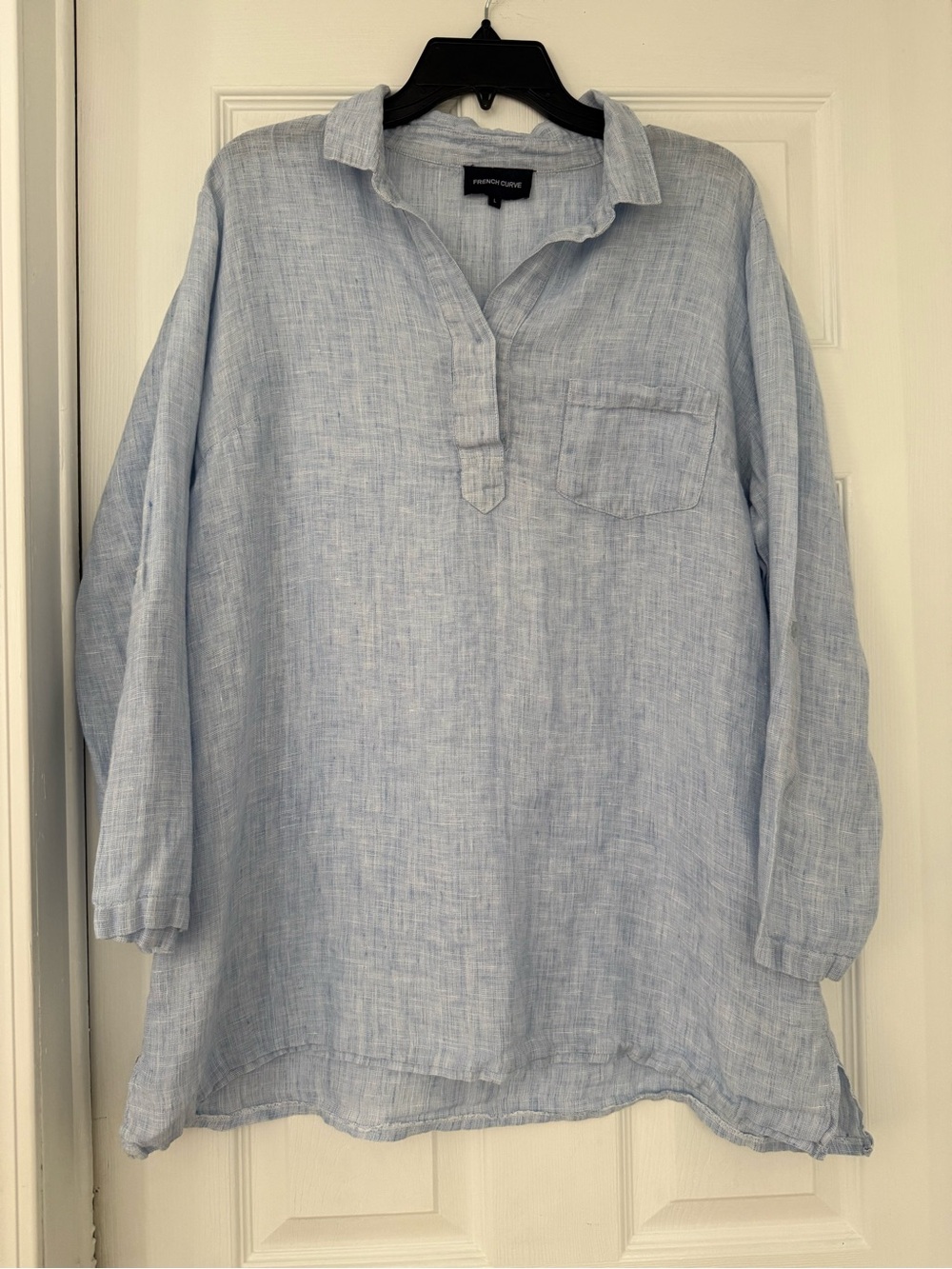 FRENCH CURVE Womens Light Blue Linen Tunic Shirt